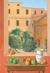 Still Life On A Terrace, 1990 – 93 by Justin O’brien, oil on paper on board, sold Nov 2019