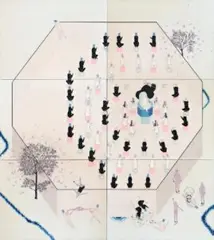Gathering by Mark Whalen, 2011, synthetic polymer paint, ink, gouache and resin, offered Nov 2019