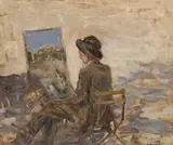 Artist And Easel, Luxembourg Gardens by Kate O’Connor, c.1910 – 14, oil on board, sold Nov 2019