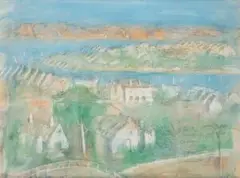 Sydney Harbour by Lloyd Rees, 1977, watercolour, pencil and pastel on paper, sold Nov 2019
