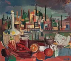 Balcony Still Life by Jacqueline Hick, oil on composition board, sold Nov 2019