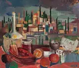 Balcony Still Life by Jacqueline Hick, oil on composition board, sold Nov 2019