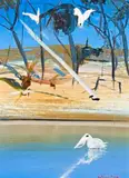 Shoalhaven River With Cockatoos And Pelican by Arthur Boyd, oil on composition board, sold Nov 2019