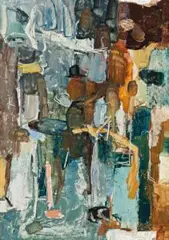 Waterfront Series, Figures In Quay Landscape by John Passmore, c.1958 – 59, oil on cardboard, sold Nov 2019
