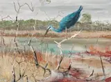 Wetlands With Blue Bird by Clifton Pugh, 1965, oil on board, sold Nov 2019