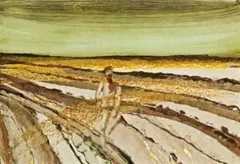 Figure by Sidney Nolan, 1972, wax crayon and fabric dye on paper on composition board, offered Nov 2019