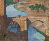 Bridge In Spain (Alcántara Bridge, Toledo) by Roy De Maistre, 1925, oil on board, sold Aug 2019
