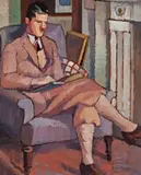 Man Reading (Portrait Of G. Davis) by Roy De Maistre, 1926, oil on plywood on composition board, sold Aug 2019