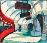 The Tube Station by Cyril Power, c.1932, colour linocut, sold Aug 2019