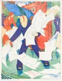 The Gust Of Wind by Ethel Spowers, 1930 – 31, colour linocut, sold Aug 2019