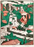 Sydney Tramline by Eveline Winifred Syme, 1936, colour linocut, sold Aug 2019