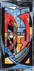 Descent From The Bus by Claude Flight, c.1927, colour linocut, sold Aug 2019