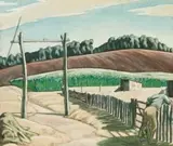 The Farmer’S Fence by Kenneth Robertson Macqueen, 1928, watercolour and pencil on paper, sold Aug 2019