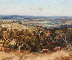 Berwick Landscape by Arthur Boyd, c.1948, oil on canvas on composition board, sold Aug 2019