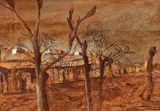 Dust Storm Over Darwin by Sidney Nolan, 1951, oil on composition board, offered Aug 2019
