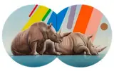 Rhinos With Evolution Of Colour Terms by Sam Leach, 2014, oil and resin on wood, sold Aug 2019