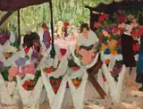 Flower Market by Ethel Carrick, c.1926, oil on wood panel, sold Aug 2019