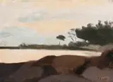 Beach by Clarice Beckett, oil on pulpboard, offered Aug 2019