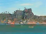 Shoalhaven River With Boat by Arthur Boyd, c.1980s, oil on canvas, sold Aug 2019