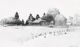 Farmhouse Among Trees by Lloyd Rees, 1931, pencil on paper, sold Aug 2019
