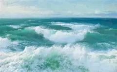 Breaking Waves by David James, oil on canvas on card, sold Aug 2019