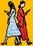 Paisley Dress And Red Gown by Julian Opie, 2015, silkscreen on painted wooden board, sold Apr 2019