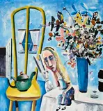 Alice On The Table by Charles Blackman, 1956, tempera and oil on composition board, sold Apr 2019
