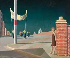 St Kilda by Jeffrey Smart, 1959, oil on canvas on board, sold Apr 2019