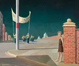 St Kilda by Jeffrey Smart, 1959, oil on canvas on board, sold Apr 2019