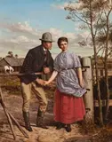 Wooed And Won by 1835-1907, Henry James Johnstone, 1874, also known as 'A BUSH ROMANCE’ oil on canvas, sold Apr 2019