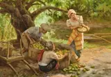 Gathering Mangoes by Fernando Amorsolo, 1965, oil on canvas, sold Apr 2019