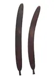 NORTH EAST QUEENSLAND, late 19th – early 20th century by A Pair Of Rainforest Sword Clubs, carved and shaped hardwood, each with leaf like form tapering to a handle encrusted with black resin on the grip, sold Apr 2019