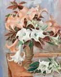 Pink Daturas I by Margaret Olley, 1963, oil on composition board‎, sold Apr 2019