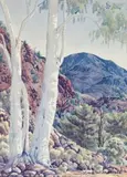 Ghost Gums, Macdonnell Range by Albert Namatjira, c.1947, watercolour on card, sold Apr 2019