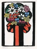 Red Bow by Margaret Preston, 1925, hand-coloured woodcut, sold Apr 2019
