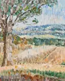 Sussex Country by Grace Cossington Smith, 1950, oil on canvas board, sold Apr 2019
