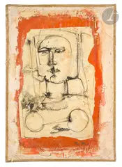 Tête, vers 1970-74 by Michel Macréau, Technique mixte et collage sur toile, sold Jun 2025
