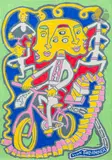 Personnage tricéphale sur sa bicyclette by Yvon Taillandier, Gouache sur papier, sold Jun 2025
