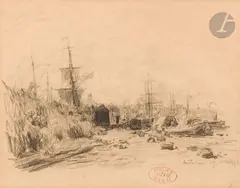 Amsterdam by Félix Ziem, 1883, Crayon noir, sold Jun 2025