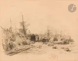 Amsterdam by Félix Ziem, 1883, Crayon noir, sold Jun 2025