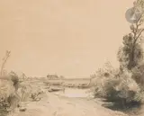 Chemin près du marais by Auguste-Louis Lepère, Fusain et rehauts de gouache blanche, sold Jun 2025