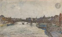 Paris, le Pont des Arts by Frédéric Anatole Houbron, 1903, Aquarelle et gouache sur traits de crayon, sold Jun 2025
