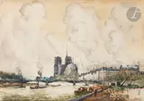 Notre-Dame de Paris vue du quai Henri IV by Frank-Will, Aquarelle sur traits de crayon, sold Jun 2025