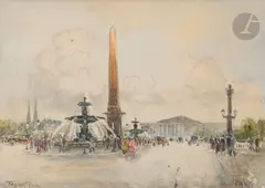 Paris, la place de la Concorde by Frank-Will, Aquarelle sur traits de crayon, sold Jun 2025