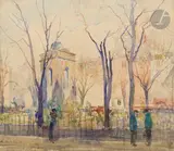 Discussion devant la fontaine des Innocents by Élie Anatole Pavil, Aquarelle, sold Jun 2025