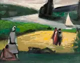Le Repos en bord de rivière by Robert Lotiron, Gouache vernis sur carton, sold Jun 2025