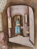 Jeune femme dans un intérieur by Amédée de La Patellière, Aquarelle et gouache sur traits de fusain et mine de plomb, sold Jun 2025