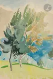 Les Arbres en bord de mer by André Beaudin, 1921, Gouache sur traits de crayon, sold Jun 2025