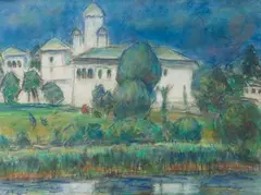 Le Monastère de Cernica by Călin Alupi, vers 1971, Pastel, sold Jun 2025