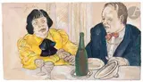 Au restaurant by Moreno Pincas, Encre et gouache, sold Jun 2025